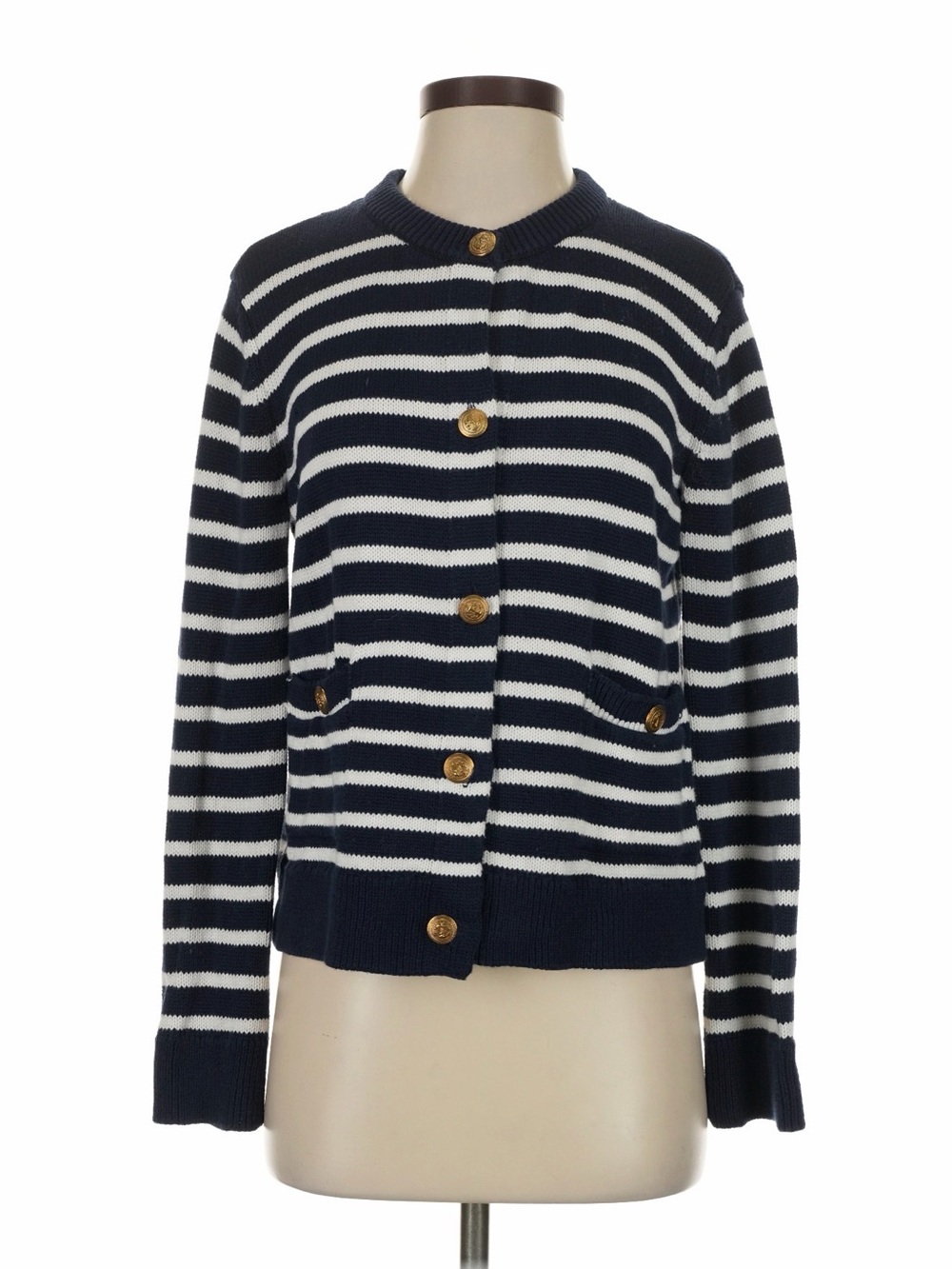 Zara Striped Navy and White Button Cardigan